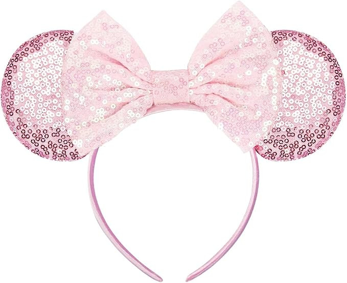 Mouse Ears Headbands, Sequin Pink Mice Ears for Women Girls, Shiny Bow Headband for Cosplay Costu... | Amazon (US)