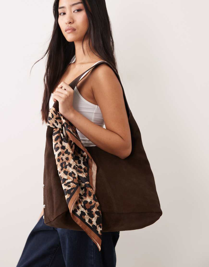 Mango leopard print satin bag scarf in brown | ASOS (Global)
