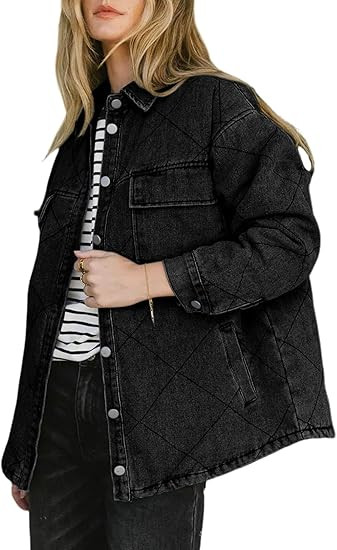 Dokotoo Denim Jacket for Women Fashion Solid Oversized Long Sleeve Button Down Shacket Jacket Coa... | Amazon (US)
