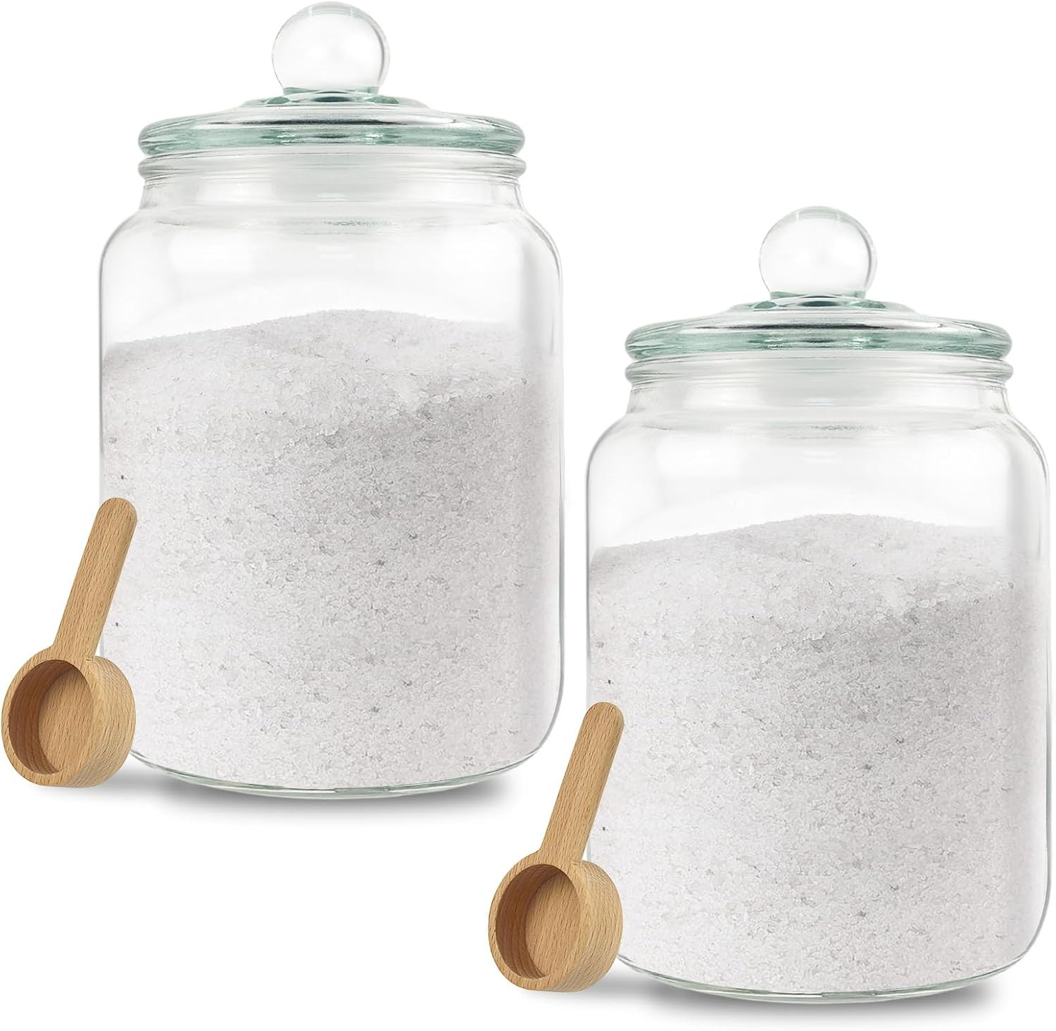 2 Sets 70 oz Bath Salts Glass Jar - Bath Salt Container with 2 Wooden Scoop and 2 Airtight Lid, Large Storage Canister Glass Bath Salt Jar for Bath Salt Flour Salt Candy Tea Bathroom Bath Decor | Amazon (US)