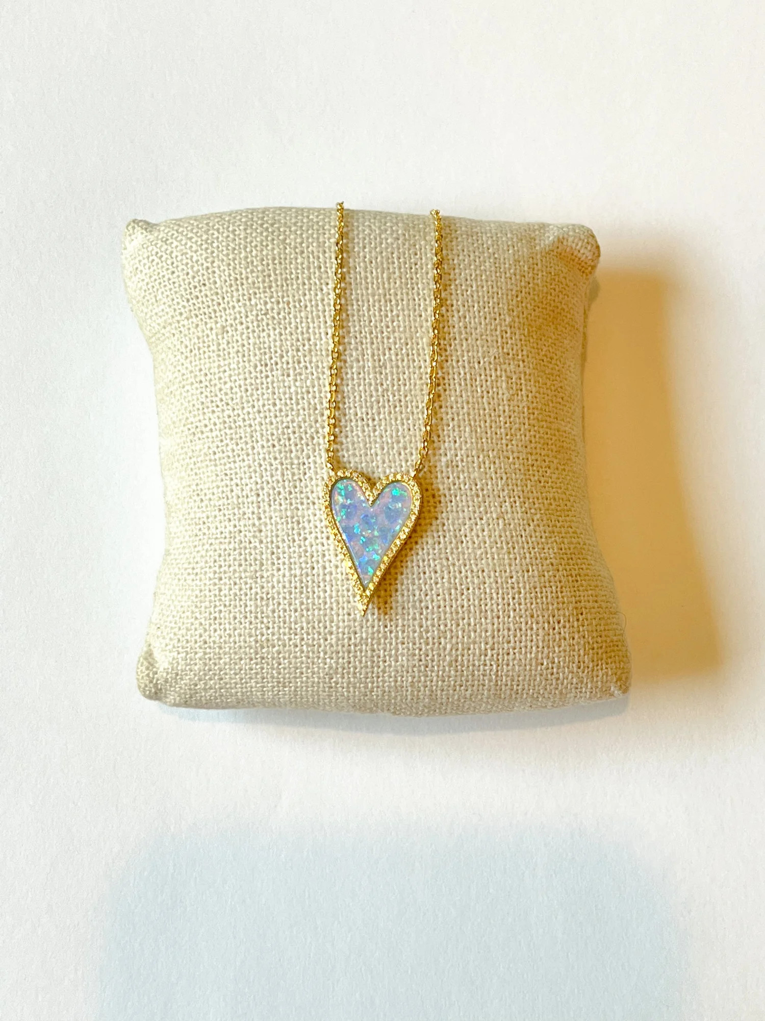 Yellow Gold Blue Opal Heart Necklace | LA ENOVESÉ DESIGNS