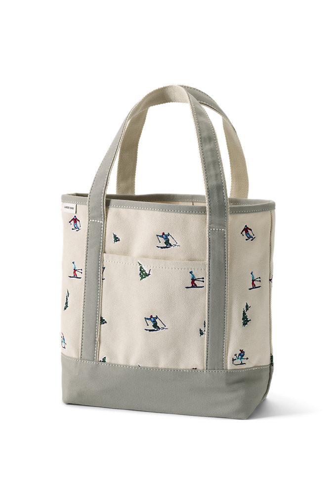 Medium Embroidered 5 Pocket Open Top Canvas Tote Bag - Lands' End - Ivory | Lands' End (US)