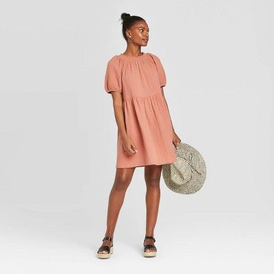 Women's Short Sleeve Crewneck Smocked Gauze Shift Dress - Universal Thread™ | Target