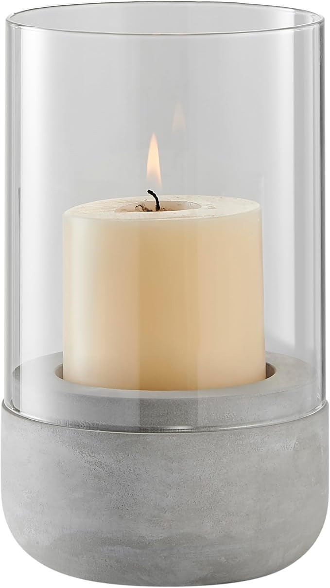 Danya B. Modern Cool Gray Cement Base and Glass Pillar Hurricane Candle Holder (Small) | Amazon (US)
