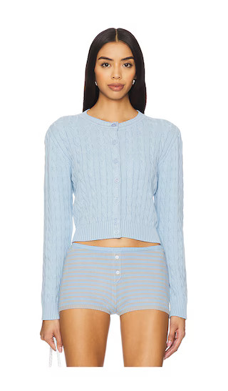 Dudley Cable Knit Cardigan in Dew Drop | Revolve Clothing (Global)