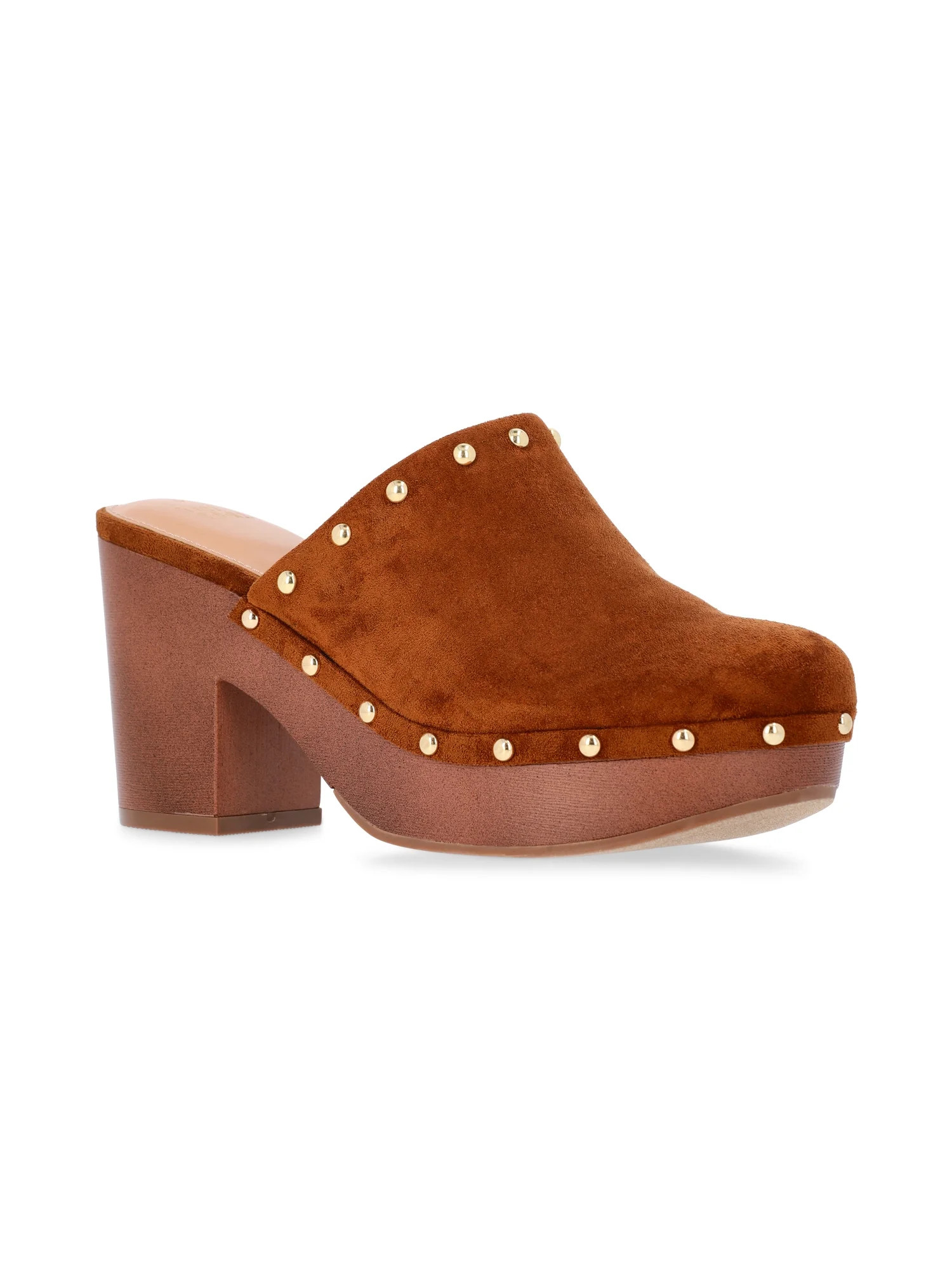 Time and Tru Women's Faux Suede Studded Clogs with Block Heels | Walmart (US)