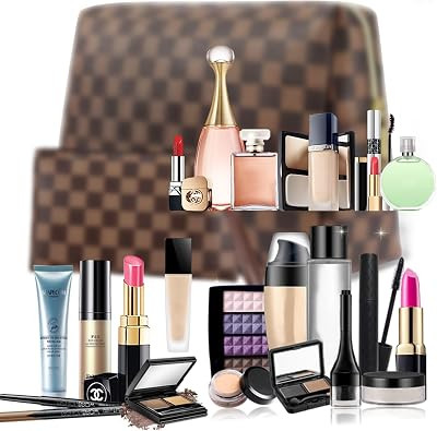 Checkered Makeup Bag Set for Women, 2PCS Large Cosmetic Bag & Small Zipper Pouch, Water-Resistant... | Amazon (US)