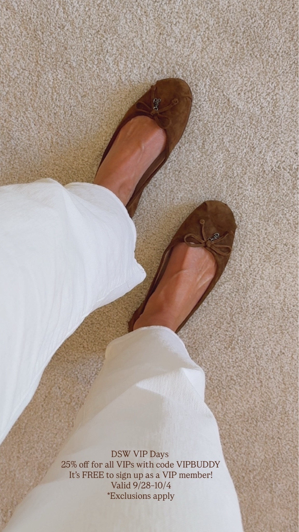 These ballet flats were one of my top sellers last year, and now they come in the prettiest chocolate suede! 🤎 
They’re SO soft, comfortable + true to size. I especially love how they look paired with straight-leg jeans 👖

DSW VIP Days are here! 🛍️ All VIP members can get 25% off with code VIPBUDDY, and it’s FREE to sign up. Offer valid 9/28–10/4. *Exclusions 
apply. @DSW #MyDSW #ad

#LTKootd #LTKSeasonal #LTKWorkwear