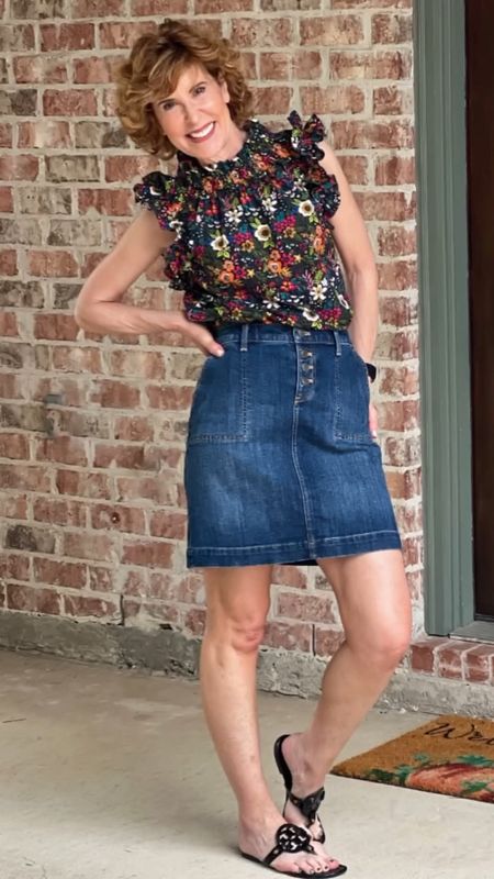 This fall top is so cute! I love the ruffled neck and sleeves! I paired it with a stretchable denim skirt that is short, but not too short! Both fit TTS!
This outfit works with sneakers, sandals, wedges, or booties, depending on where you’re going and what you’re doing. 
Go get ‘em, girl! 

#LTKshoecrush #LTKstyletip #LTKSeasonal