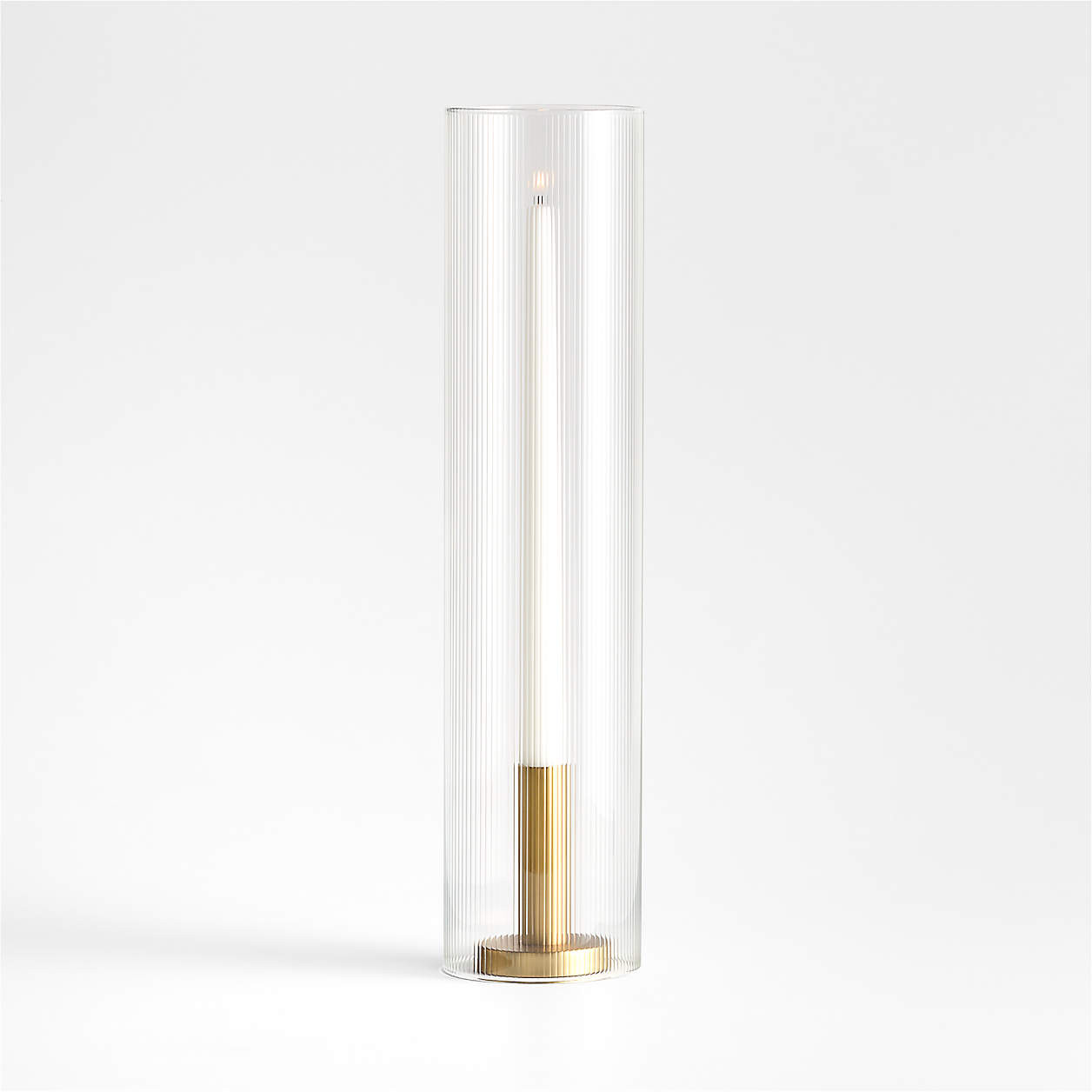 Orion Small Brass Finish Taper Candle Holder with Short Fluted Glass Candle Holder Sleeve | Crate... | Crate & Barrel