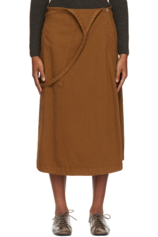 Lemaire - 브라운 에이프런 미디 스커트 | SSENSE