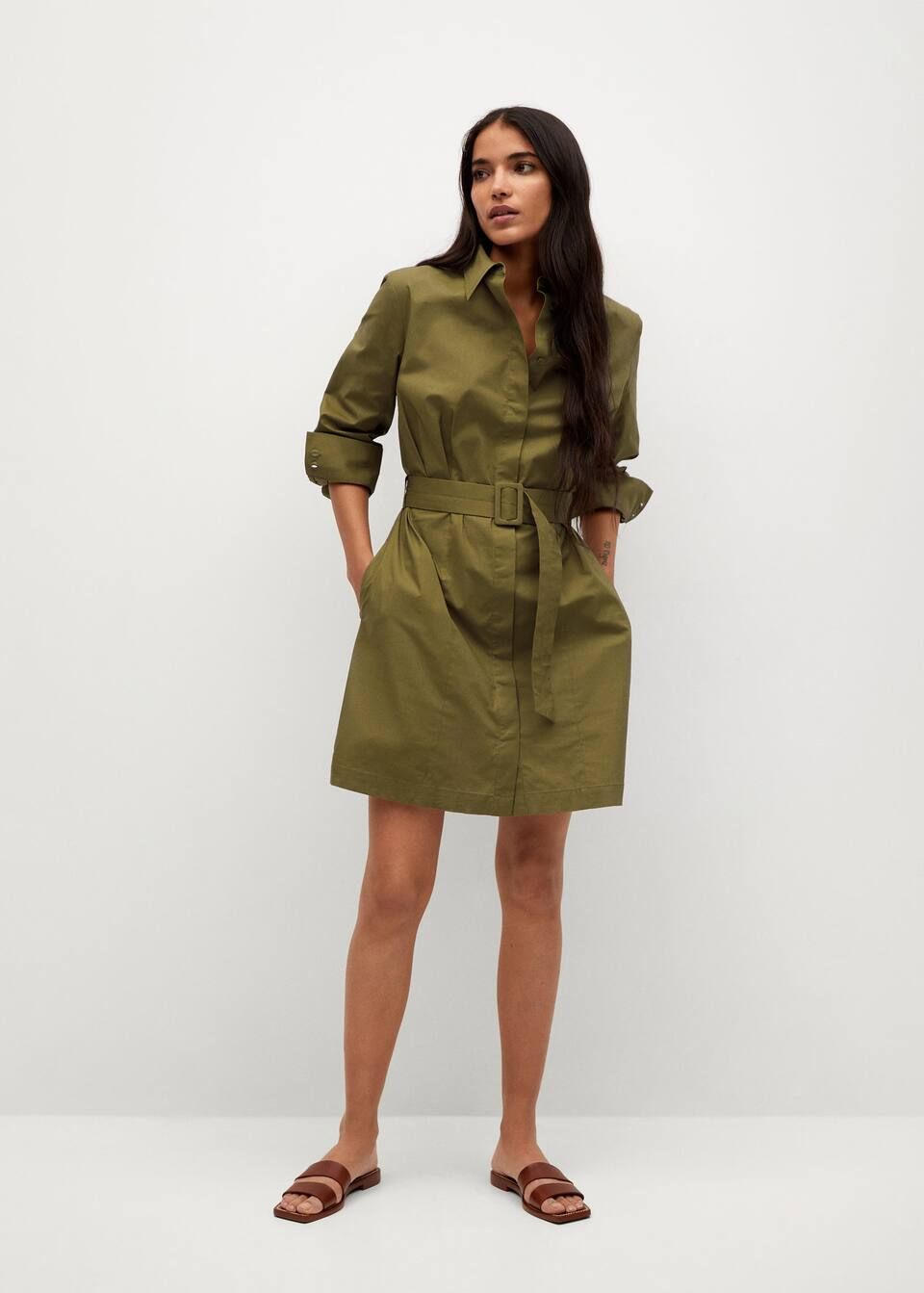 Search: Olive Green Popelin belt dress (20) | Mango USA | MANGO (US)