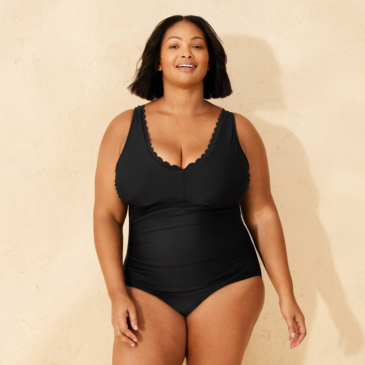 Women's Scallop Full Coverage Tummy Control One Piece Swimsuit - Shade & Shore™ Black | Target