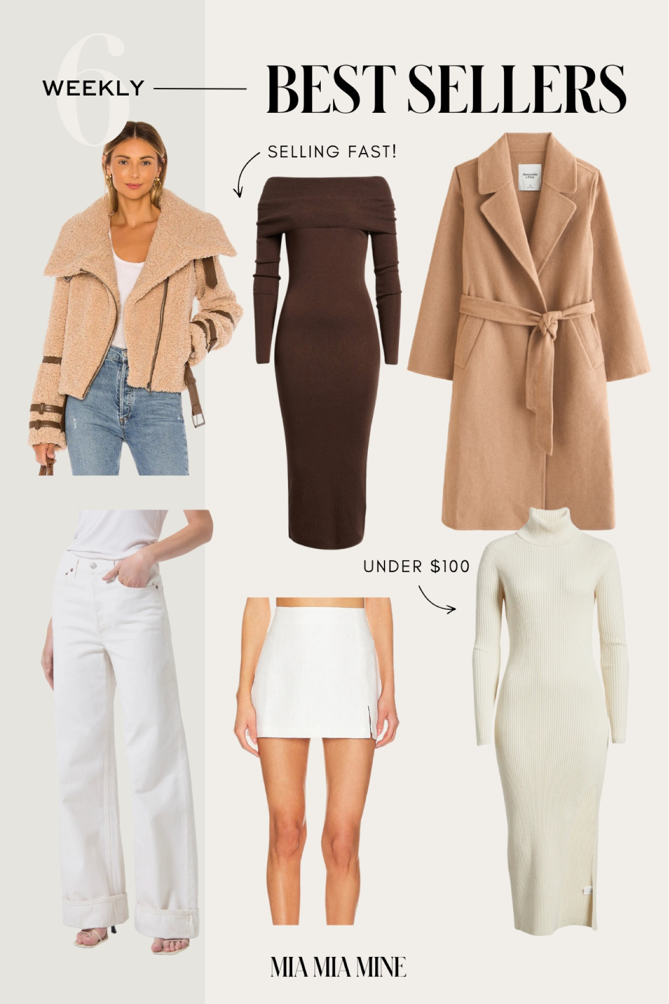 This week’s best sellers on #miamiamine
Tularosa shearling jacket
Nordstrom sweater dress
Off the shoulder dress
Abercrombie camel coat
Agolde dame jeans 
Revolve white mini skirt 

#LTKFindsUnder100 #LTKSeasonal #LTKStyleTip