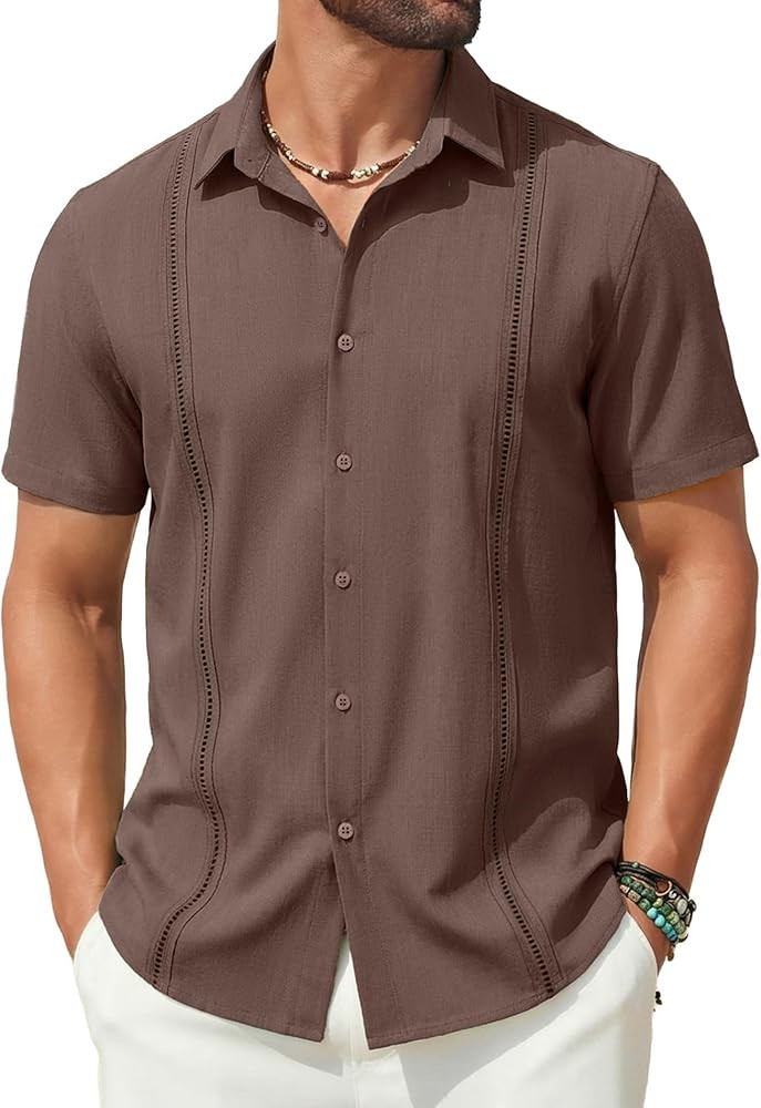 COOFANDY Mens Short Sleeve Cuban Guayabera Shirt Casual Summer Beach Button Down Shirts | Amazon (US)