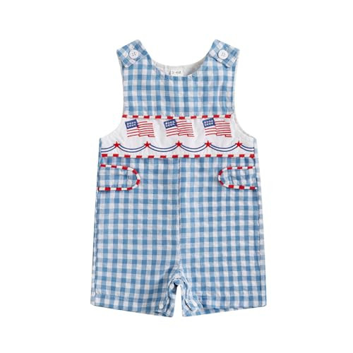 YINGISFITM My First 4th Of July Baby Girl Boy Outfit American Flag Sleeveless Overalls Stars And Stripes Romper July 4th (American Flag A, 3-6 Months) | Amazon (US)