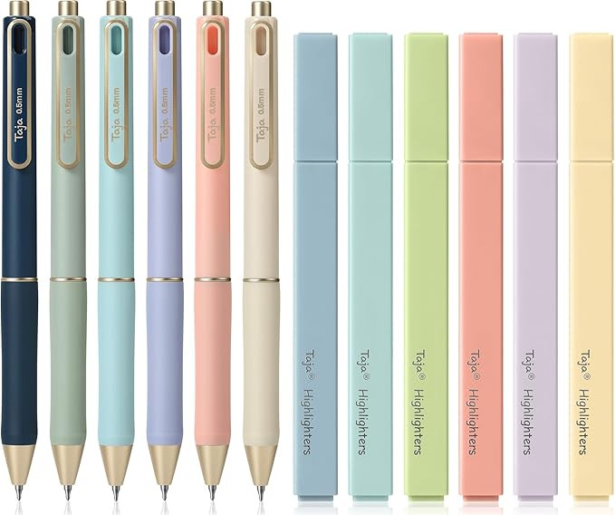 Taja 12 Pack Bible Highlighters and Pens Set No Bleed, 6 Aesthetic Pastel Highlighters and 6 Blac... | Amazon (US)