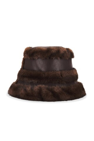 jocelyn Faux Mink & Leather Bucket Hat in Chestnut from Revolve.com | Revolve Clothing (Global)