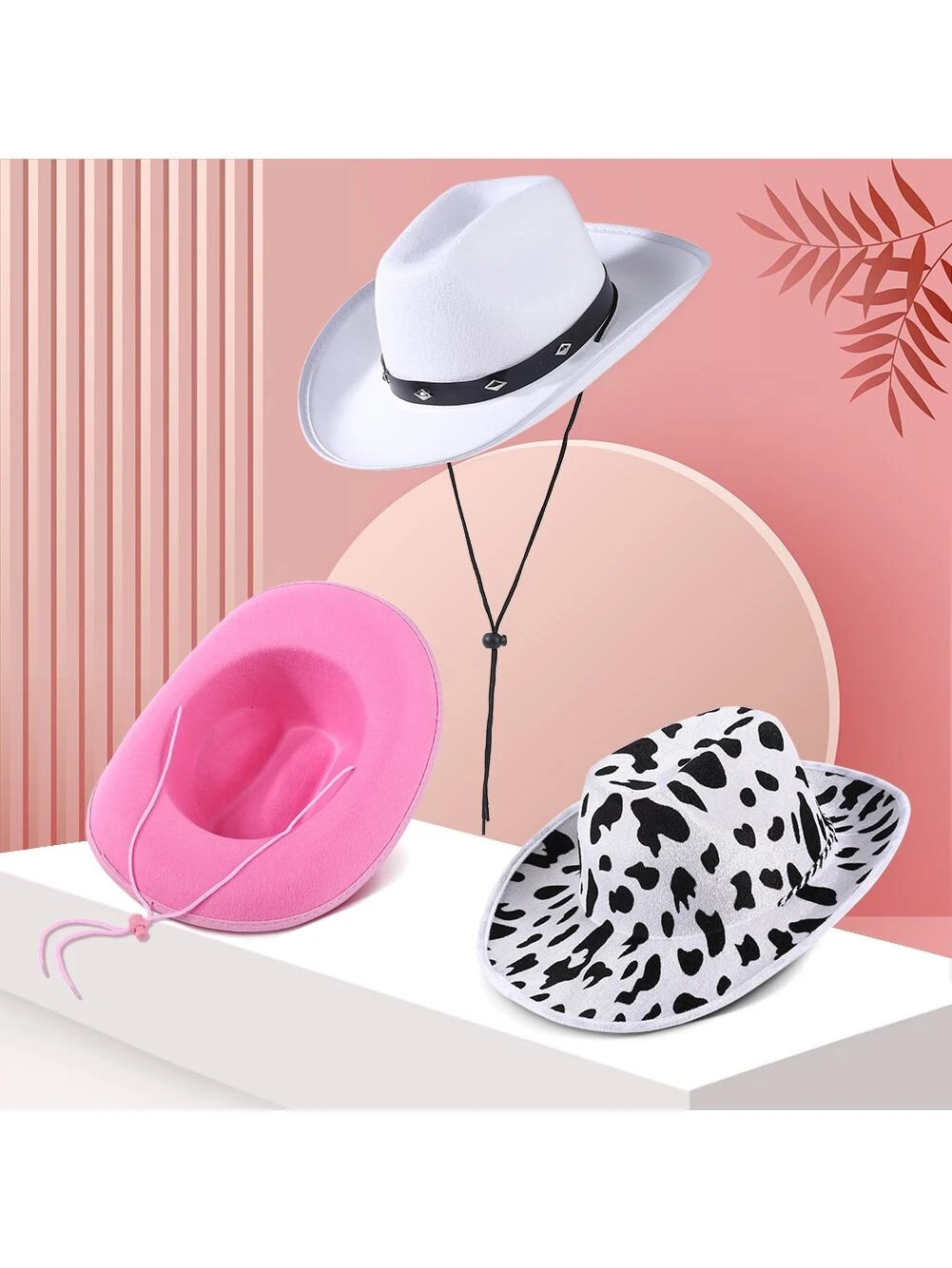 3pcs Women Men Cowboy Hat Unisex Big Flat Brim Western Cowboy Hat For Daily Wear Parties Costume | SHEIN