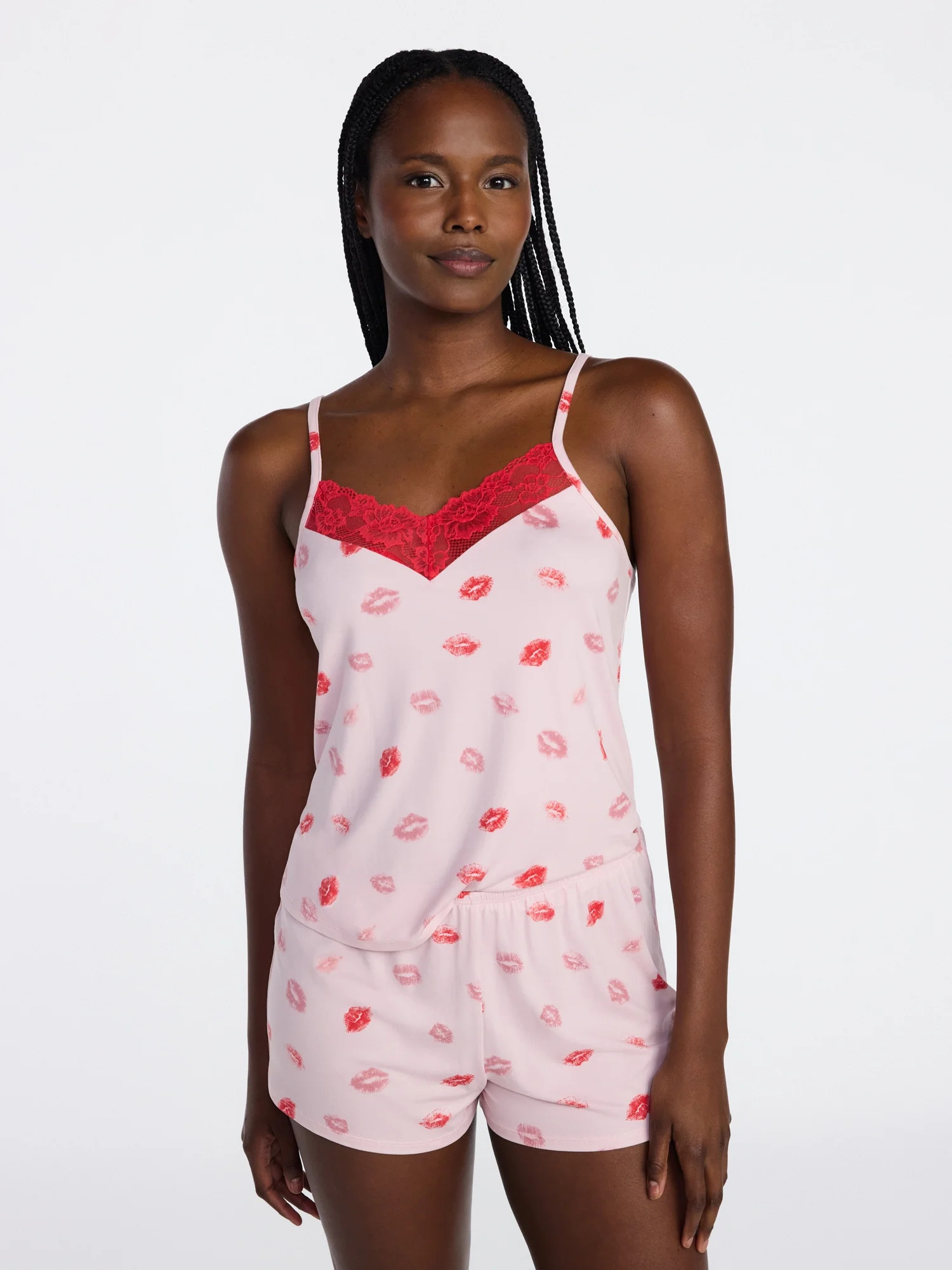 Joyspun Women’s Dreamy Soft Collection Lace Trim Knit Cami and Shorts Set, Sizes XS-3X | Walmart (US)