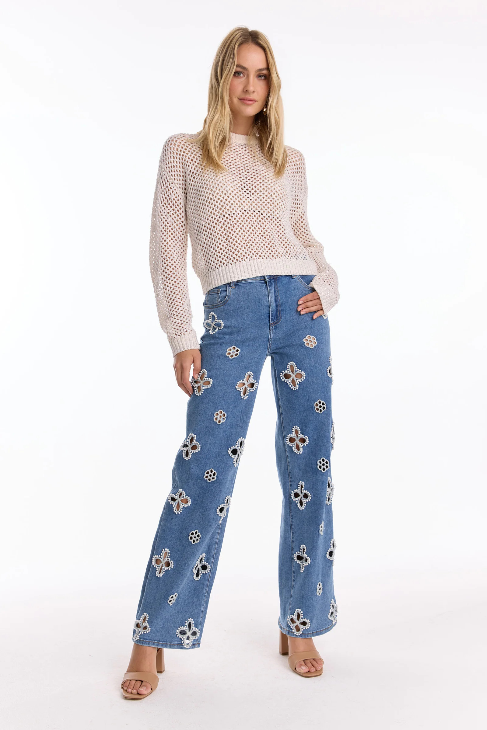 Kaia Pearl High Rise Jean - Medium Blue | The Noli Shop