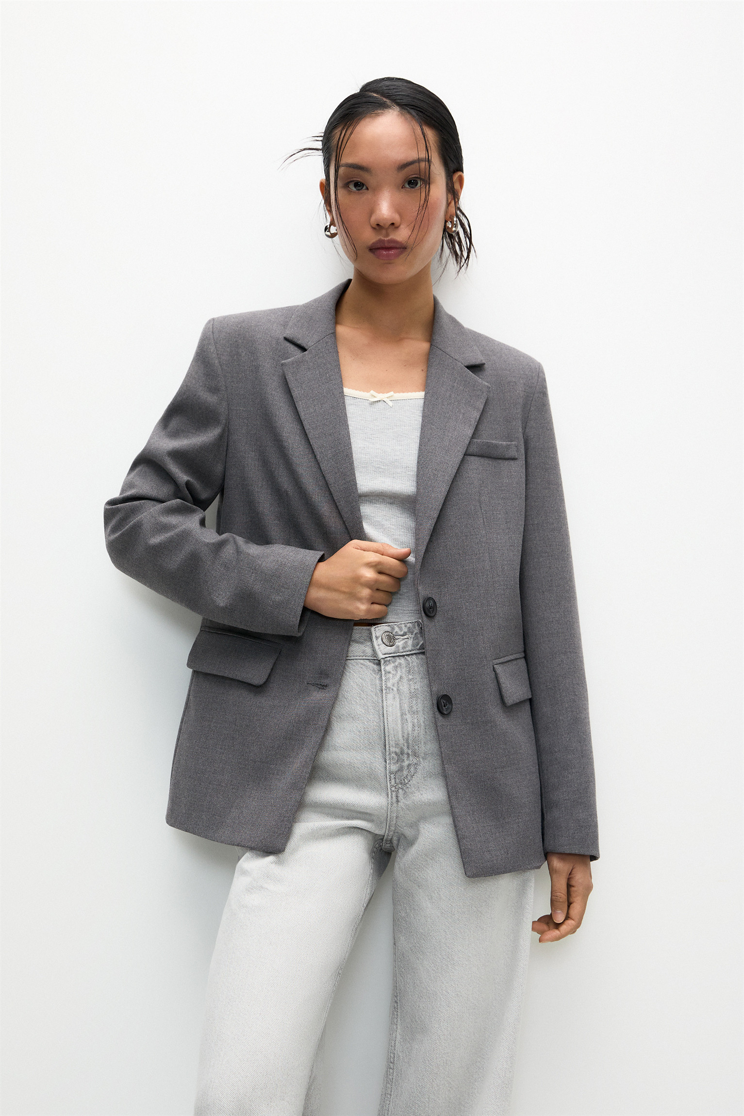 Double-breasted blazer with flap pockets | PULL and BEAR UK