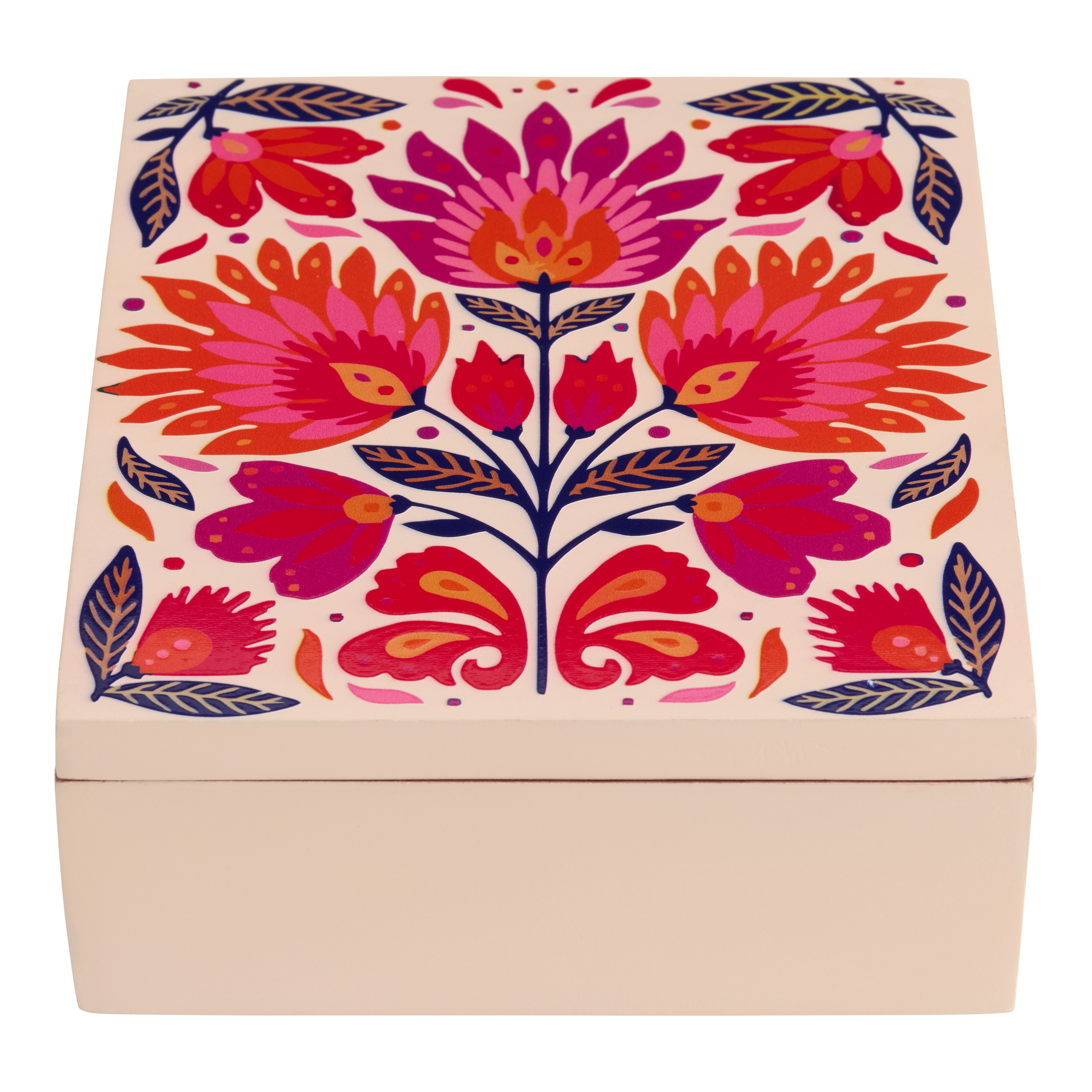Pink and Purple Hand Painted Wood Floral Tea Storage Box | World Market