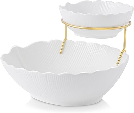 UIBFCWN Chip and Dip Serving Set, 2 Tier Serving Stand Porcelain Serving Bowls Set, Ceramic Tiere... | Amazon (US)