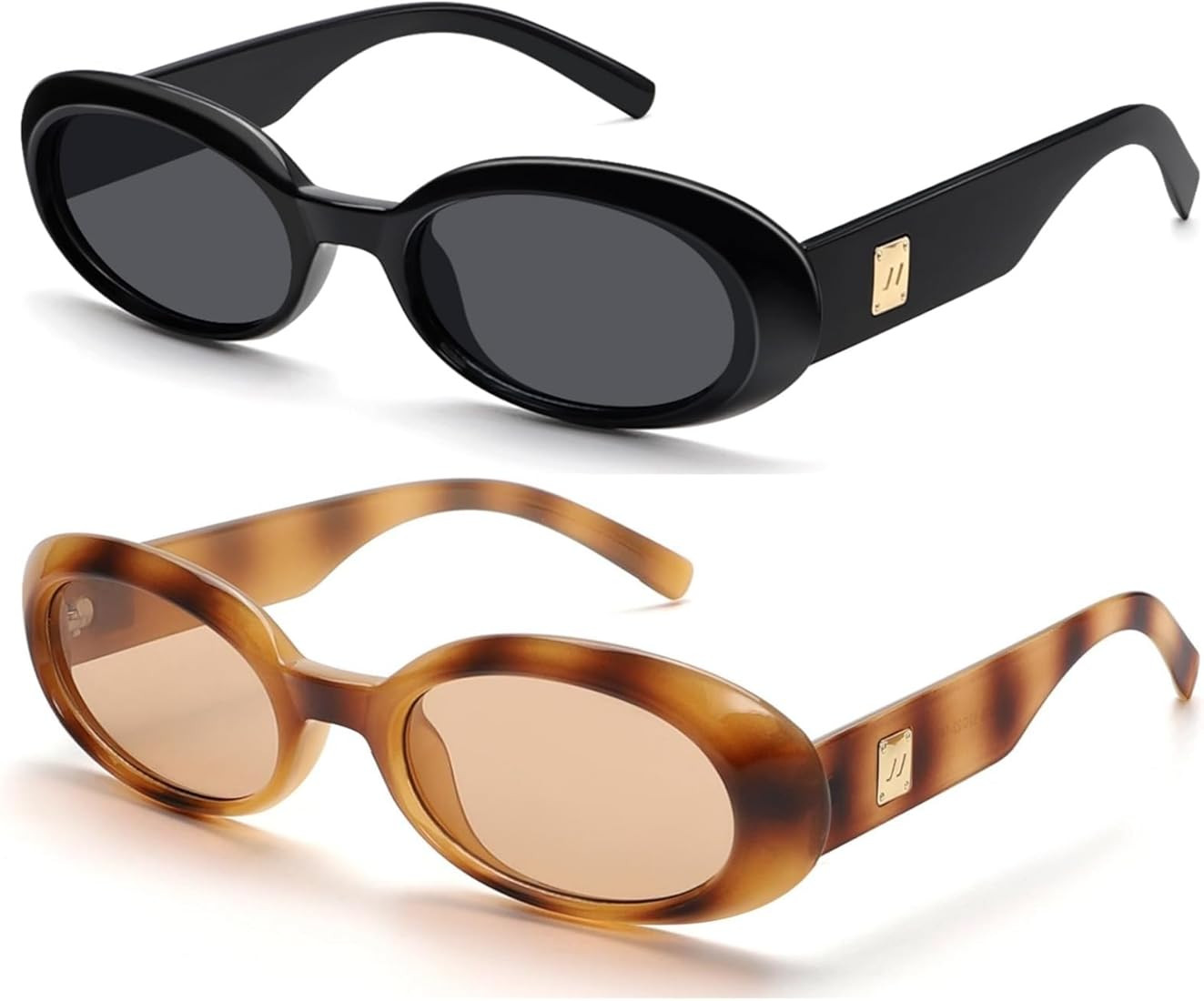 Trendy Oval Sunglasses for Women Retro Vintage 90s Sunnies for Small Face Narrow Round Shades Cat... | Amazon (US)