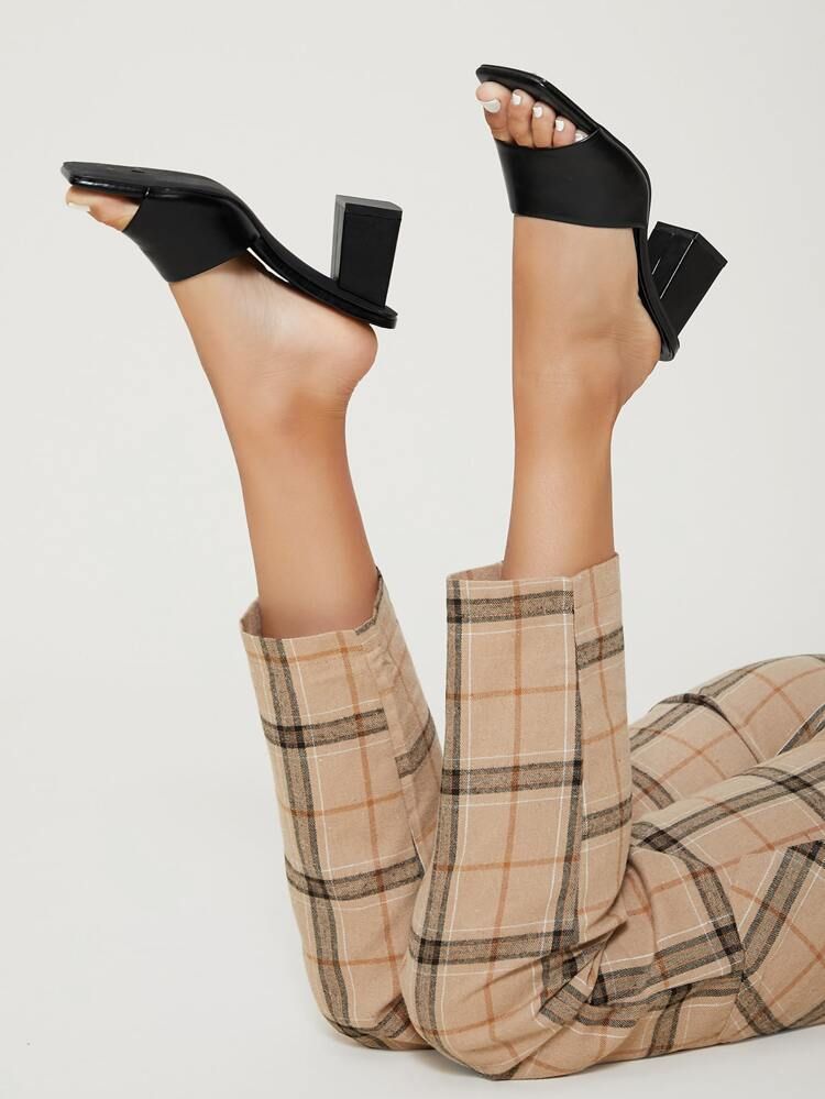 Open Square Toe Chunky Heel Mules | SHEIN