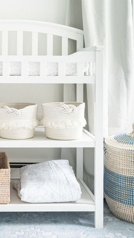 Neutral baby nursery, coastal style, blue and white, white changing table, storage baskets, seagrass storage bin, Serena and Lily baby items

#LTKbaby #LTKfamily #LTKhome