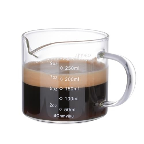 BCnmviku Espresso Cup Measuring Cup Triple Pitcher Milk Cup 250ML/8.5OZ Espresso Cups with Handle Shot Glass with V-Shaped Mouth Clear Accessories Milk Frothing Pitcher (1) | Amazon (US)