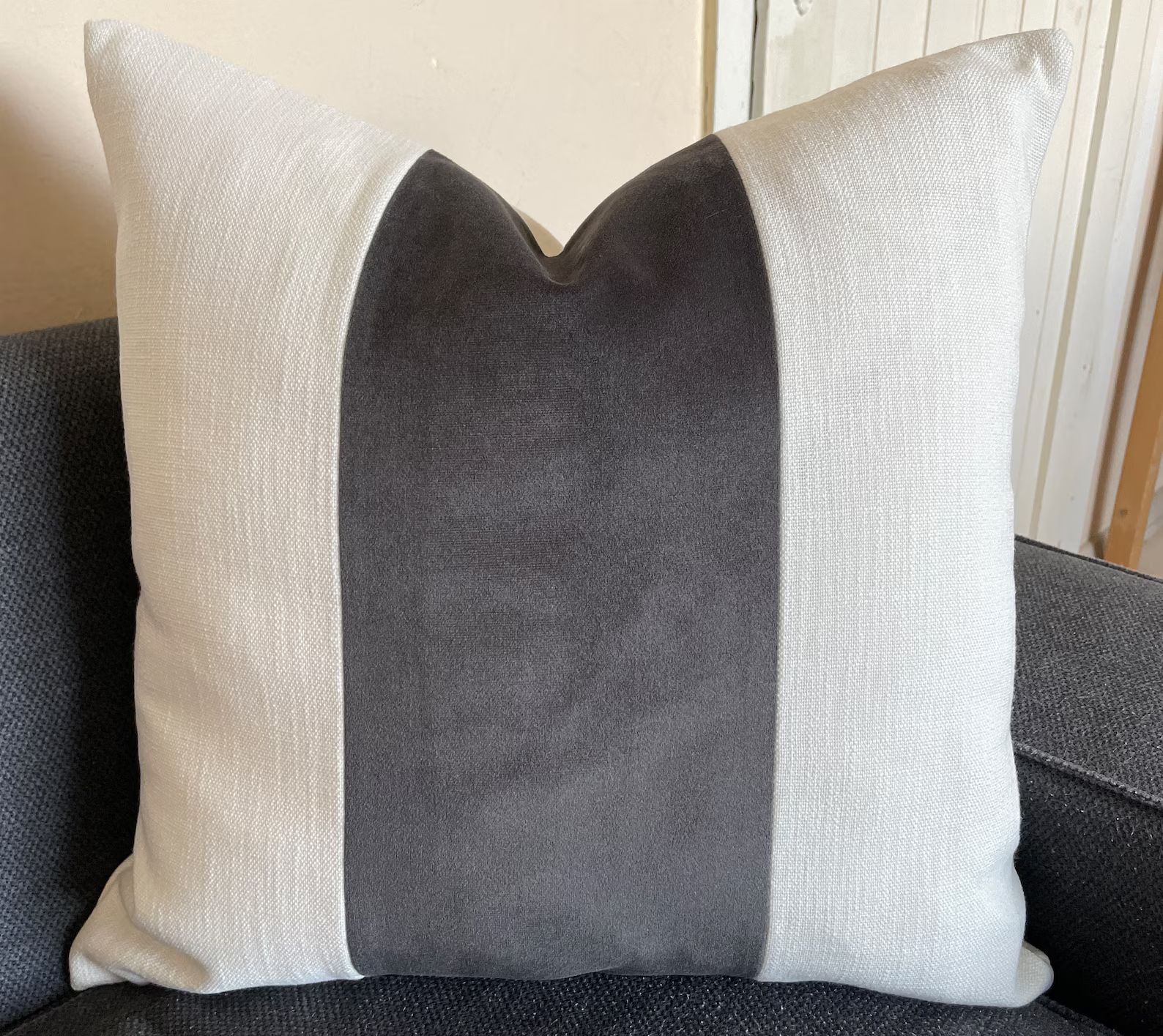 Gray Velvet and White Pillow, Dark Gray Velvet Pillow, Gray Block Pillow, Gray White Panel Pillow... | Etsy (US)