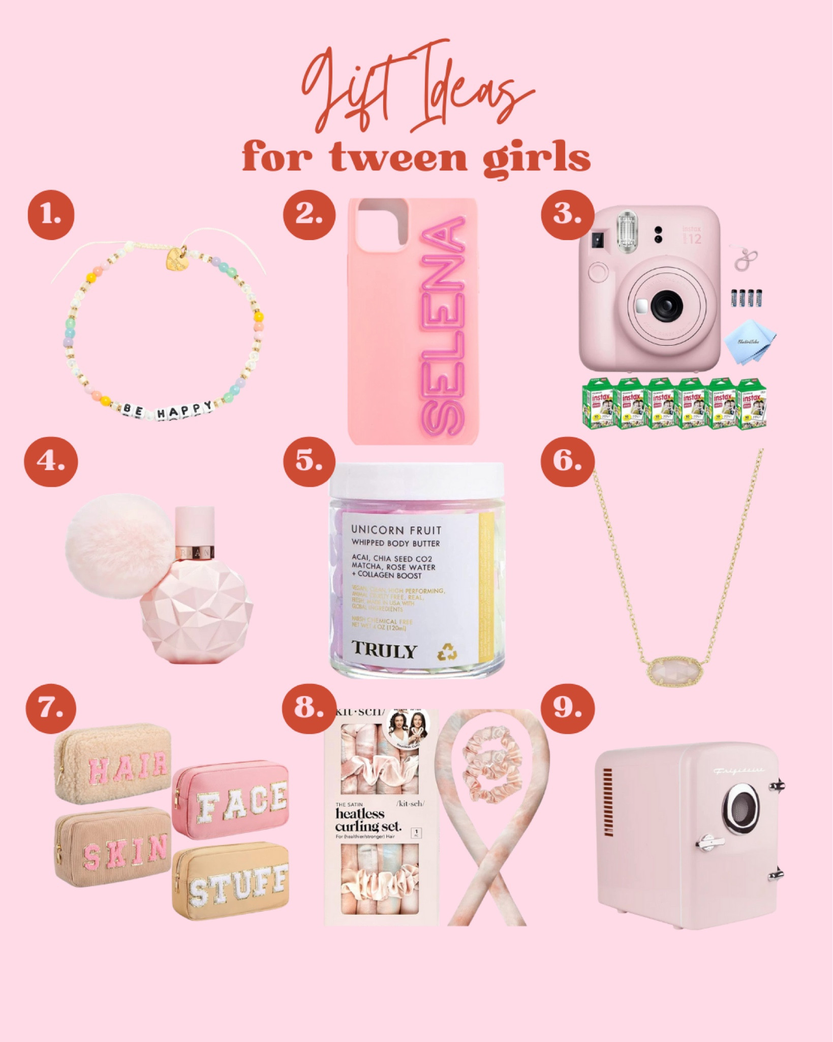Gift ideas for tween girls, little words project, beaded, phone case, personalized, Polaroid camera, perfume, truly beauty, Kendra Scott, necklace, makeup bags, heartless curls, mini fridge 

#LTKHoliday #LTKGiftGuide #LTKSeasonal