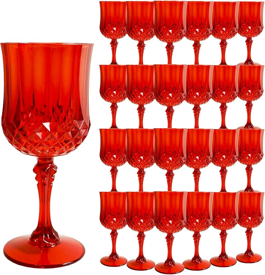 Red Plastic Wine Glasses，Red Plastic Goblets for Parties，Red Drinking Glasses for Wedding Rec... | Amazon (US)