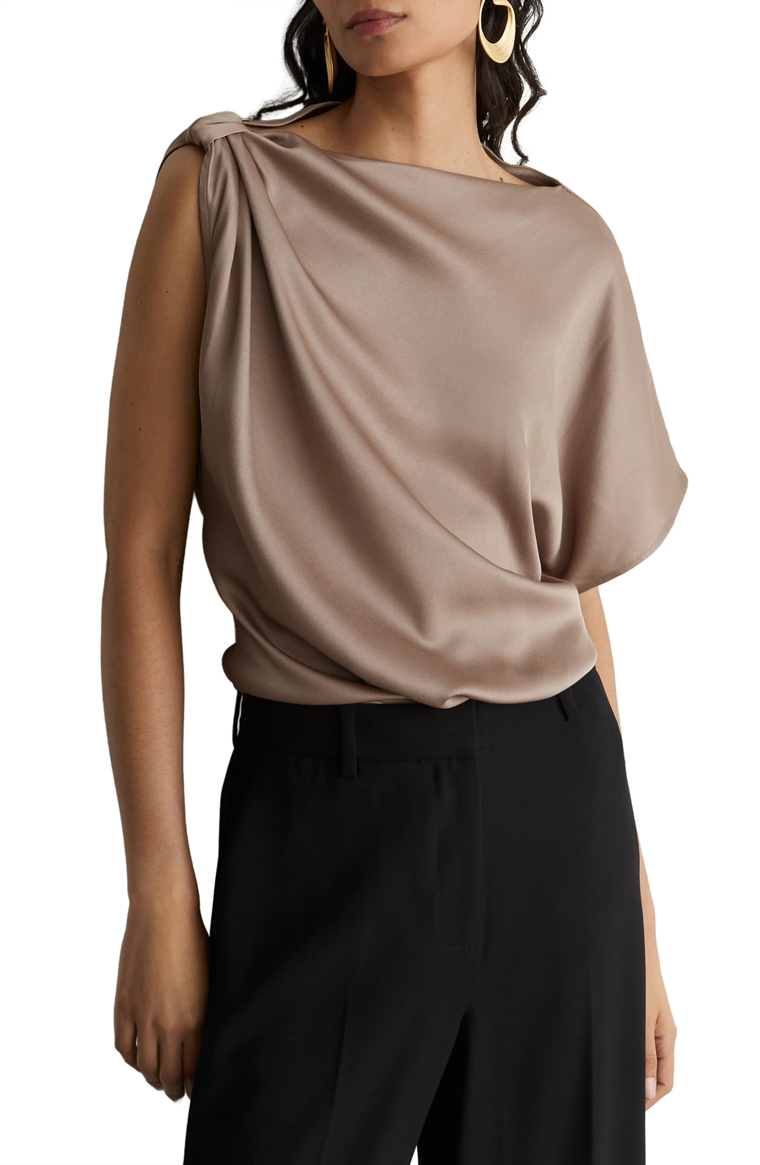 Reiss Kezia Twisted Draped Top in Champagne Neutral at Nordstrom, Size 0 | Nordstrom
