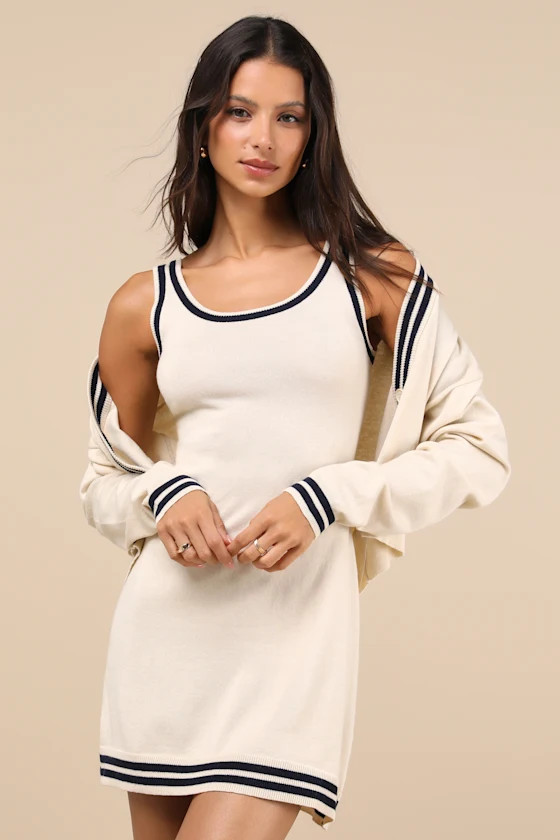 Charming Duo Beige Two-Piece Sweater Dress & Cardigan Set | Lulus