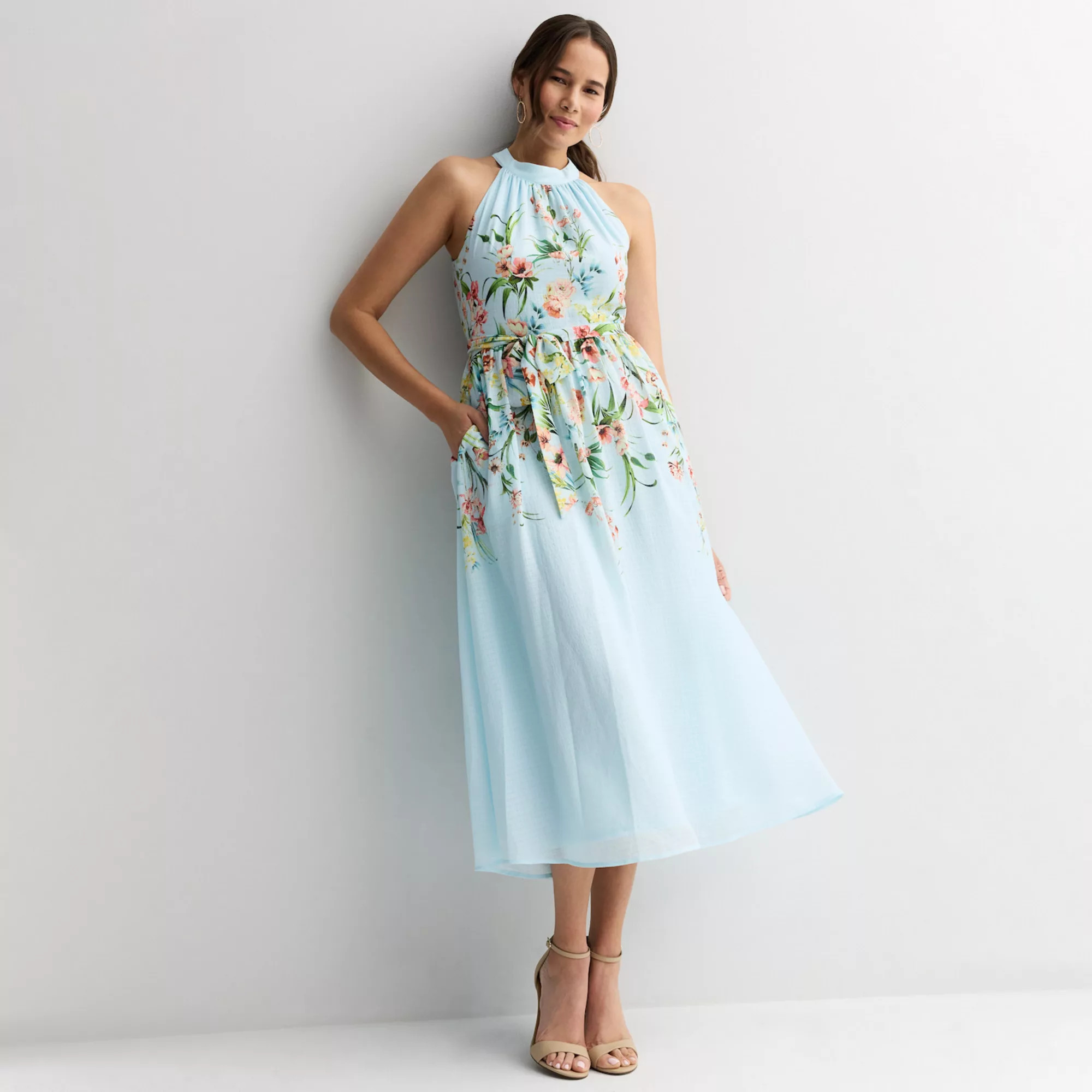 Women's Maison Tara Halter Floral Midi Dress Sleeveless | Kohl's