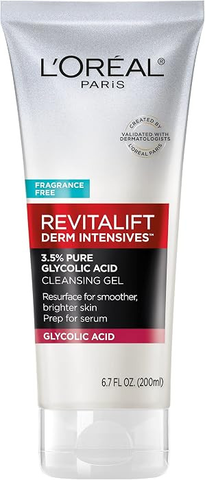 L'Oreal Paris Skincare Revitalift Derm Intensives Gel Cleanser with 3.5% Pure Glycolic Acid, Salicylic Acid to resurface and prep skin for serum, 6.7 fl oz | Amazon (US)