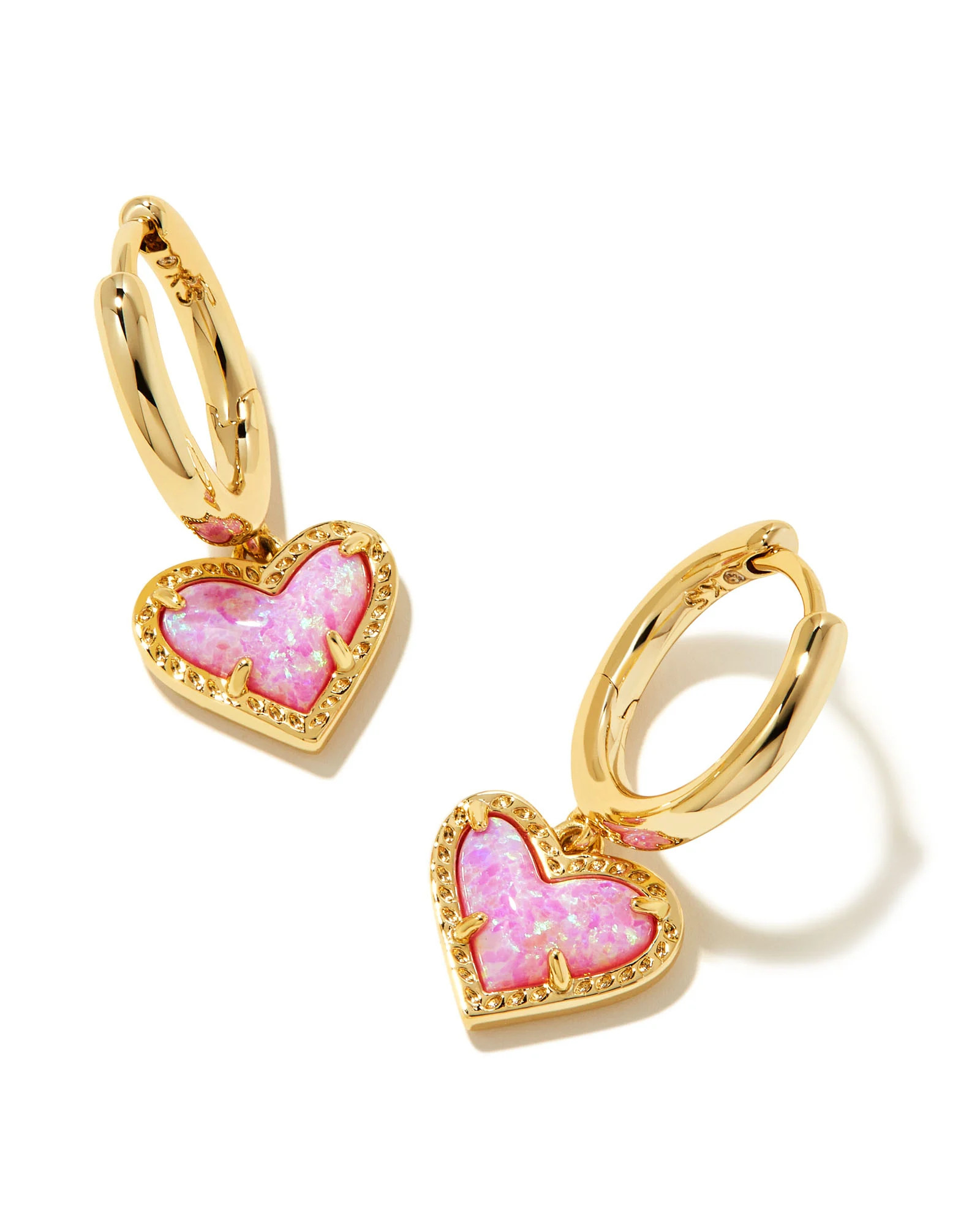 Ari Heart Gold Huggie Earrings in Iridescent Drusy | Kendra Scott