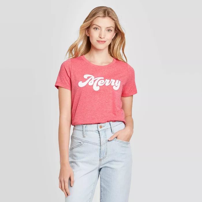 Women's Merry Short Sleeve Graphic T-Shirt - Light Red | Target