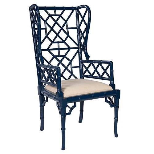 Harrison Coastal Beach Cream Performance Blue Wood Chippendale Dining Chair | Kathy Kuo Home
