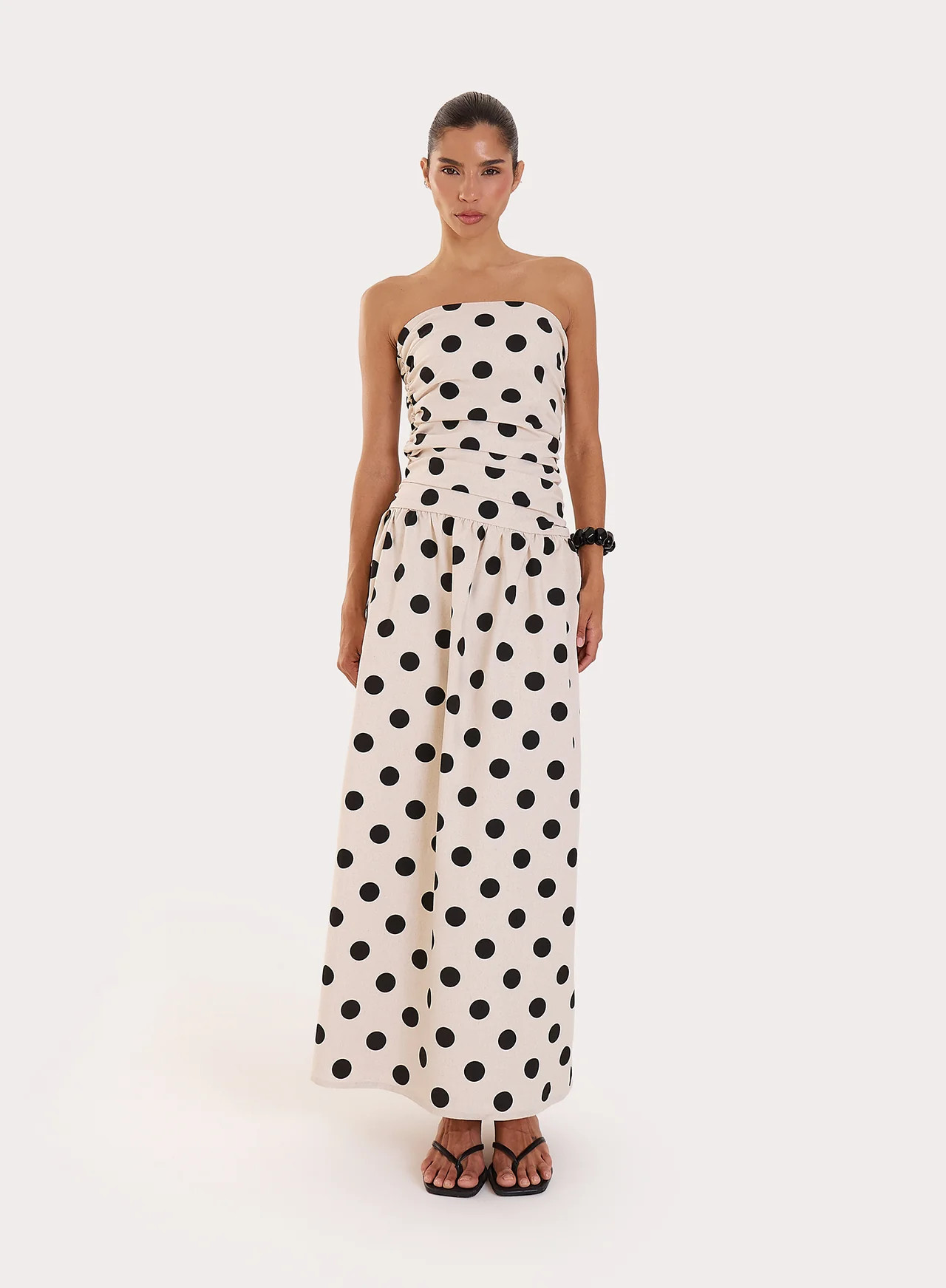 Women's Polka Dot Printed Linen Blend Bandeau Maxi Dress | Brona | 4th & Reckless | 4th & Reckless