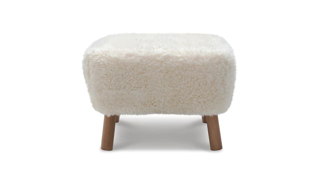 Little Petra - Little Petra Ottoman, White Long Hair Sherpa and Walnut | Interior Icons