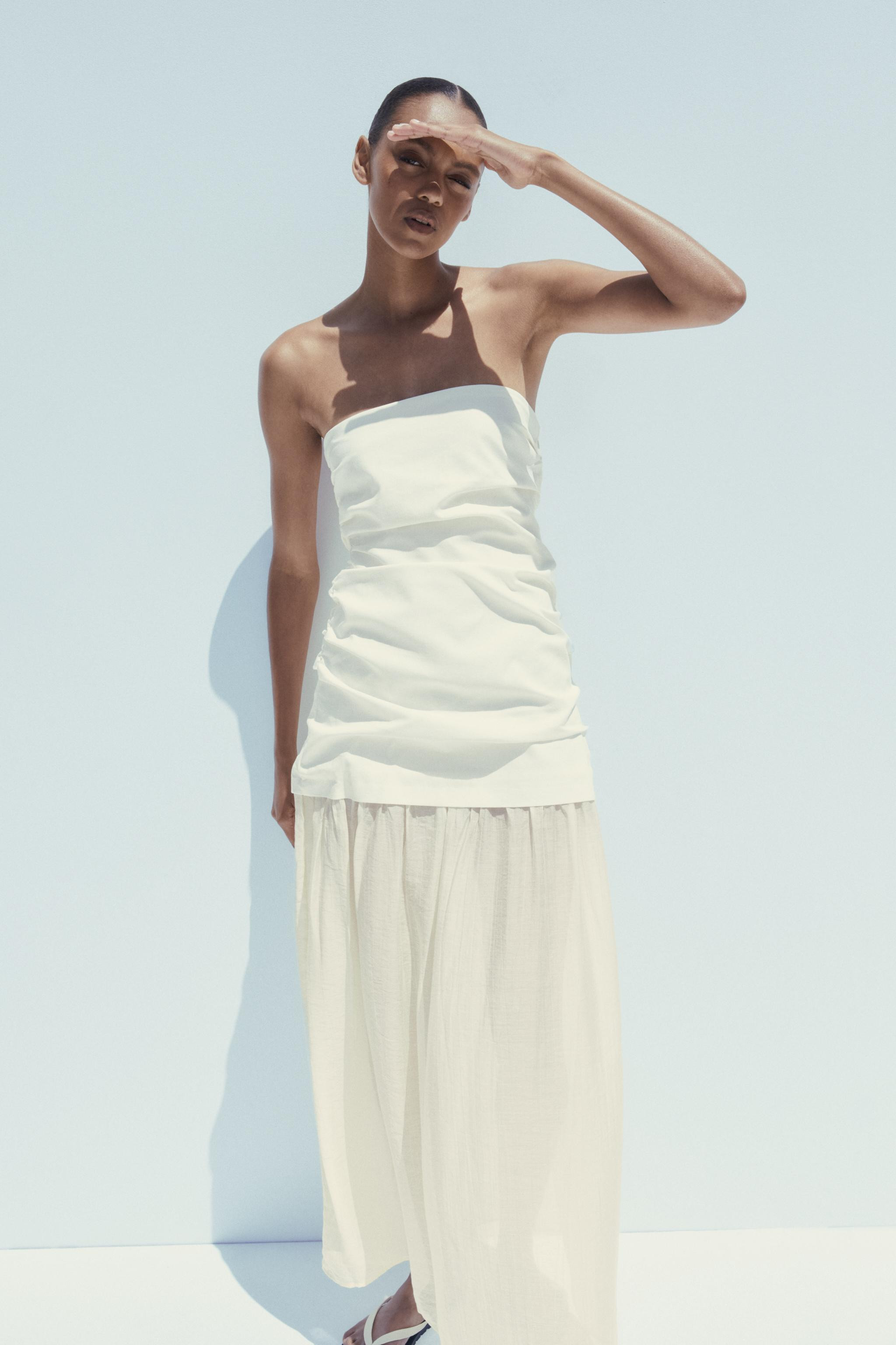 CONTRAST STRAPLESS MIDI DRESS | Zara UK