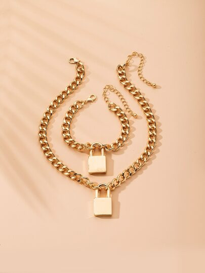 2pcs Lock Decor Bracelet & Necklace | SHEIN