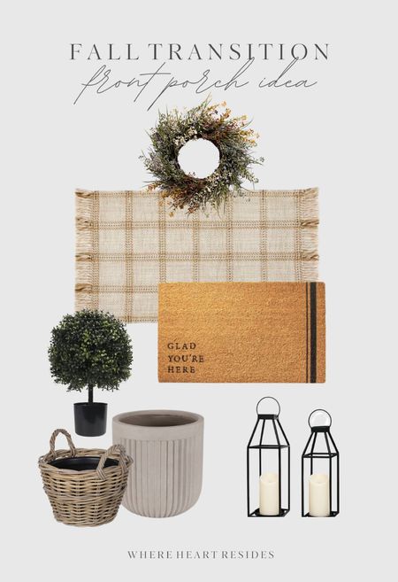 Fall transition front porch idea 🍂
Amazon finds, Target finds, Kirkland’s finds, faux boxwood topiary, fall wreath, fall doormat, outdoor planters, outdoor lanterns. 

#LTKhome #LTKSeasonal