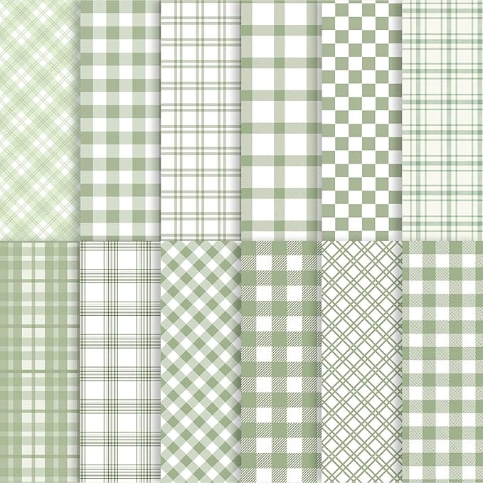 60 Sheets Sage Green Plaid Scrapbook Paper, Double Side Greenery Lattice Patterns Decorative Craf... | Amazon (US)