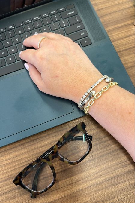 My bracelet stack & the best blue light glasses - also linked my Apple Watch band! 

Womens business professional workwear and business casual workwear and office outfits midsize outfit midsize style 

#LTKStyleTip #LTKWorkwear #LTKSeasonal