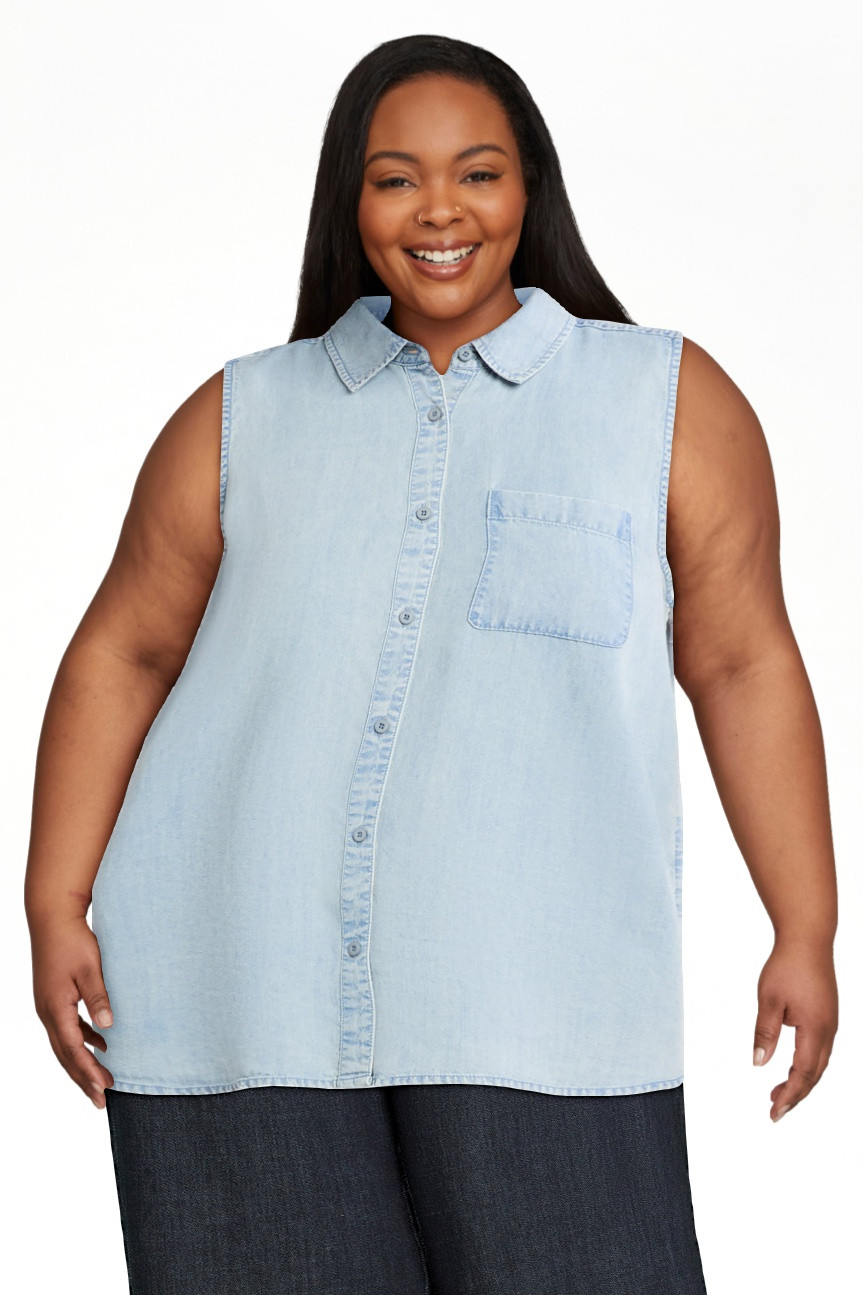 Time and Tru Women's Sleeveless Button Down Shirt, Sizes XS-XXXL - Walmart.com | Walmart (US)